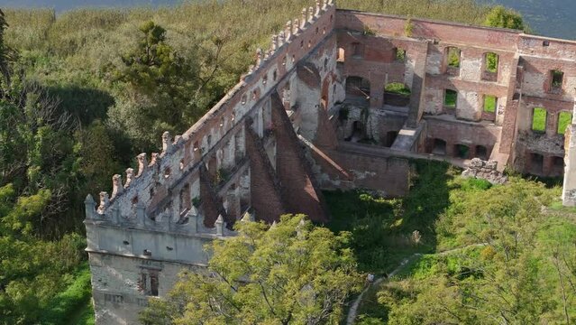 Landscape Castle Ruins Pond Krupe Aerial View Poland