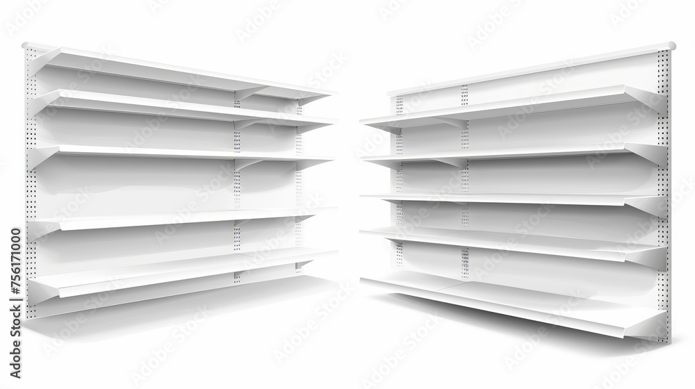 Aufkleber white supermarket shelf mock-up with racks for product display. realistic 3d modern illustration set
