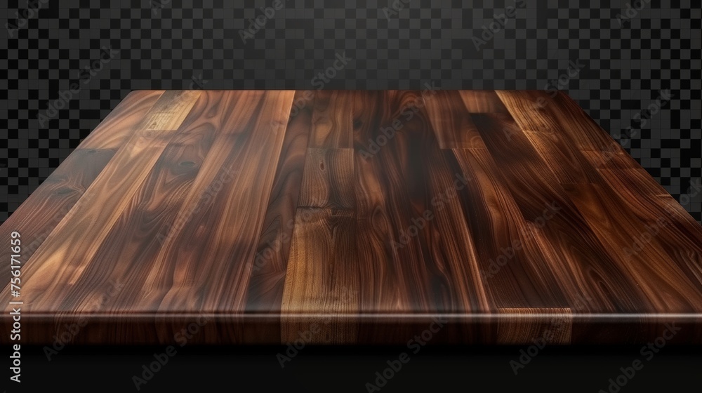 Poster dark wooden table with an empty countertop. realistic modern illustration of a perspective view of a