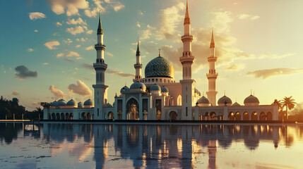 blue mosque at sunset - obrazy, fototapety, plakaty