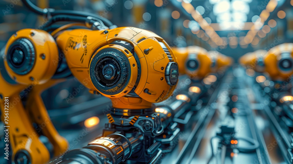 Aufkleber robotic arms working on assembly line in factory. concept of artificial intelligence for industrial 