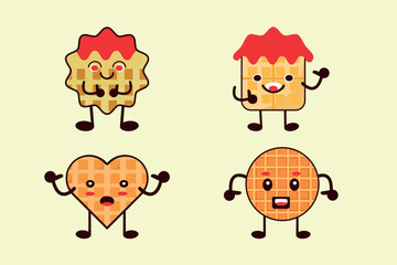 cute waffle cartoon style illustration design a collection of waffles with different emotions