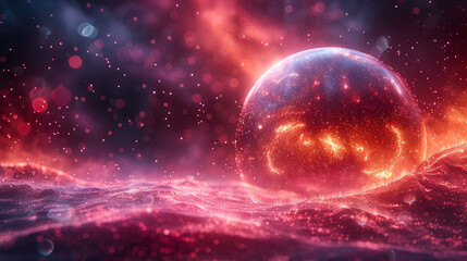 Fototapeta premium crystal sphere with glowing particles. Futuristic background