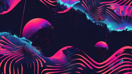 This poster and cover design template features iridescent and black tribal abstract graphic elements with bright colors. Modern illustration set of techno banner layout based on 2000s rave and