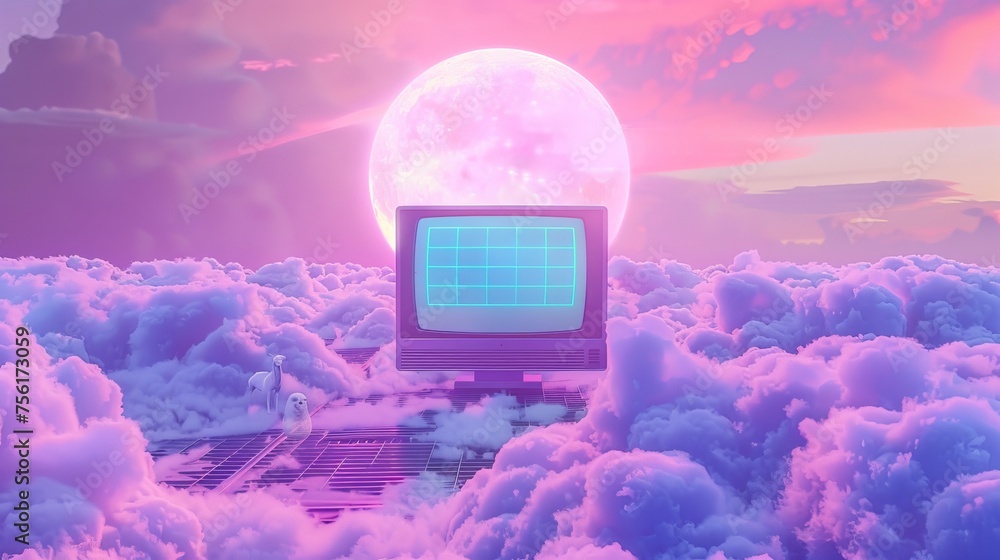 Poster poster design template with futuristic retrofuturistic banner layout and 2000s aesthetic web interfa