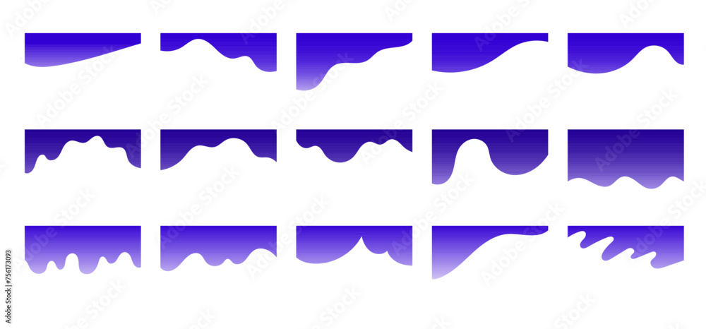 Wall mural set of blue gradient separators shapes for website. curve lines, circles, wave dividers for top or b