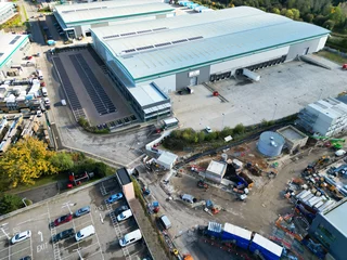 Foto auf Leinwand High Angle View of Industrial Estate Warehouse at Hemel Hempstead City of England UK. November 5th, 2023 © Altaf Shah