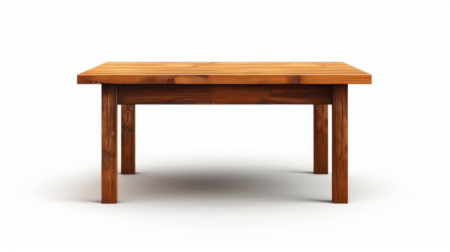 A wooden desk is isolated on white background. Modern realistic illustration of a table at the forefront, a kitchen or office interior design element, a bench or shelf mock-up, empty workplace