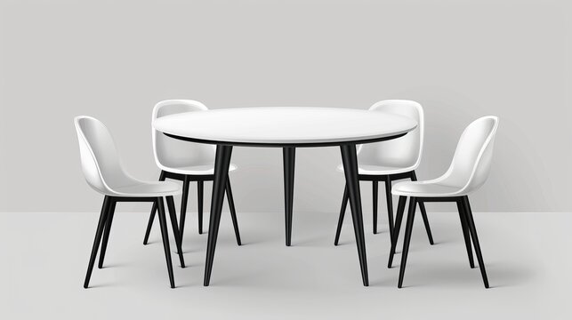 Table and chairs in the shape of a booth made of white plastic top and black legs. Realistic modern illustration for advertising and corporate presentations.