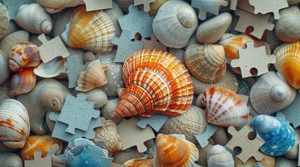 Cute cockle engrossed in a jigsaw puzzle, adding a whimsical touch, Ai Generated.