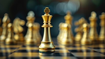 In the game of chess, the gold queen reigns supreme as the leader, symbolizing strategic prowess in business. Ai Generated. - obrazy, fototapety, plakaty