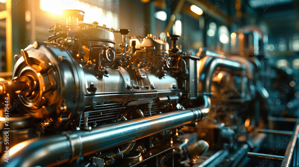 Poster detailed view of a modern jet engine installed in an airplane, showcasing advanced technology and in