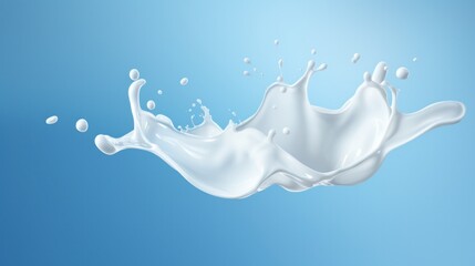 Abstract realistic milk splashes isolated on milk blue background for product design or advertising. - obrazy, fototapety, plakaty