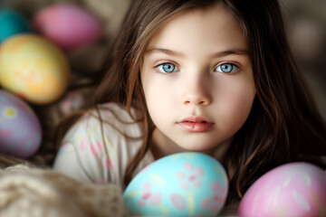 Fototapeta na wymiar Adorable girl with Easter eggs