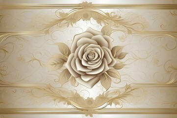 Cream Rose Illustration on Ornamental Background, Victorian Style, Beauty Concept - Suitable for Elegant Packaging Design, Vintage Wallpapers