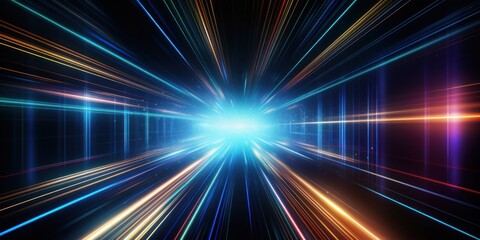abstract neon glow lines glow rays technology network concept glowing neon lights ai big data technology science technology