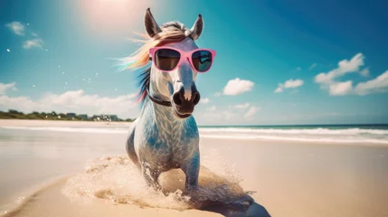 Deurstickers Experience the intensity of an unicorn leaping onto the beach in a stunning close-up photo, Ai Generated. © Crazy Juke
