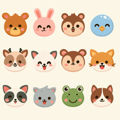 Fototapeta premium set of funny cartoon animals faces. suitable for stickers