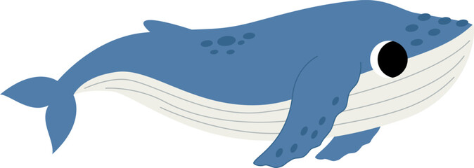 Vector illustration of cute humpback whale isolated on white background.