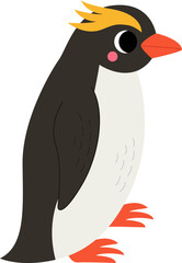 Vector illustration of cute macaroni penguin isolated on white background.