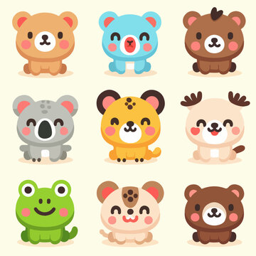 illustration set of cute cartoon animals