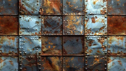 Explore the precision of tiled metal texture. Ai Generated.