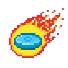 Obraz premium frisbee disc on fire, pixel art sport