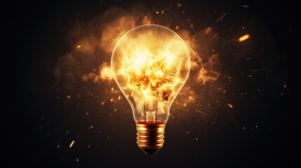 Bursting lightbulb with a glowing idea shining brightly. Ai Generated.
