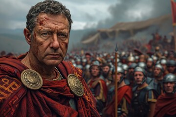 Gaius Julius Caesar: roman general, statesman, and iconic historical figure ancient history military prowess, political acumen, and a complex rise to power. - obrazy, fototapety, plakaty