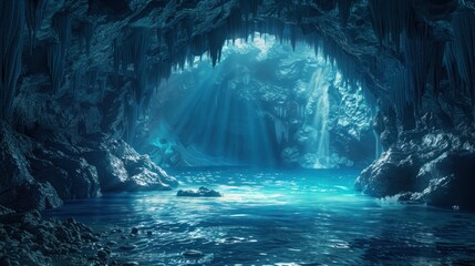 cave underwater cave sea landscape blue sea cave - obrazy, fototapety, plakaty