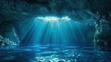 Schilderijen op glas cave underwater cave sea landscape blue sea cave © ORG
