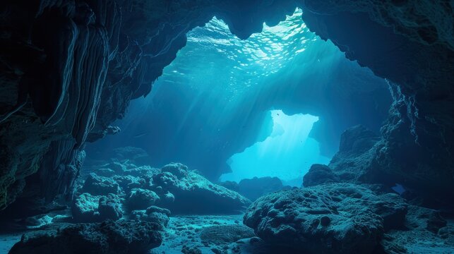 cave underwater cave sea landscape blue sea cave