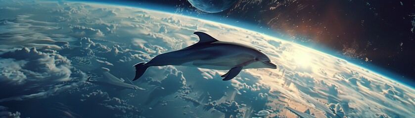 A floating dolphin observes humans adapting to new physical capabilities in space