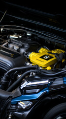 The intricate design of the high-performance vehicle's customized intake manifold is highlighted in studio lighting.