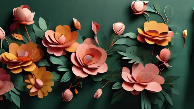 3d render, abstract paper flowers appearing 