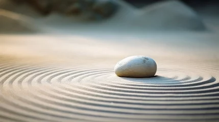 Schilderijen op glas Japanese Zen garden with round stones in raked sand. Tranquility. © ORG
