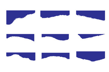 Separator blue grunge shape for website set. Curve lines frame and corner for top page isolated on white