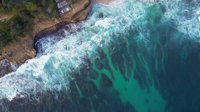 Banyu Tibo Inlet From Above As Ocean Crashes In Near Pacitan Indonesia