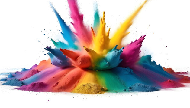 colourful rainbow holi paint color powder explosion isolated white wide background