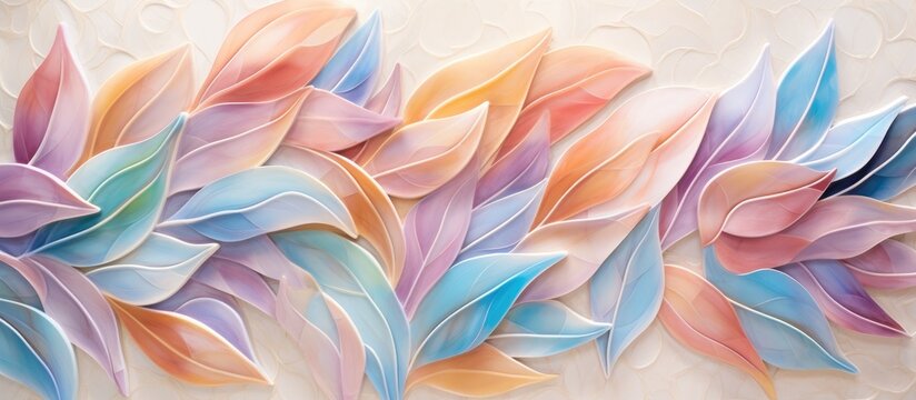 Colorful Leaf Wall Tile Decor on Flowecolored Matte Marble