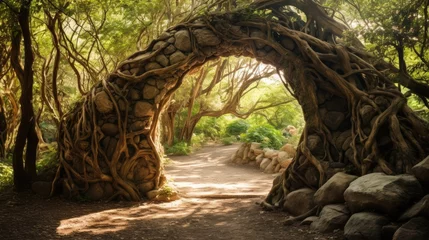 Foto op Canvas In the forest, branches form a natural archway, Ai Generated © Crazy Juke
