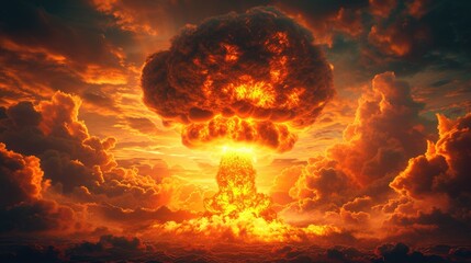 Devastating nuclear explosion forms a mushroom cloud, depicting a catastrophic event. Ai Generated