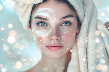 portrait of a woman in spa, apply facial cream, beauty care concept 