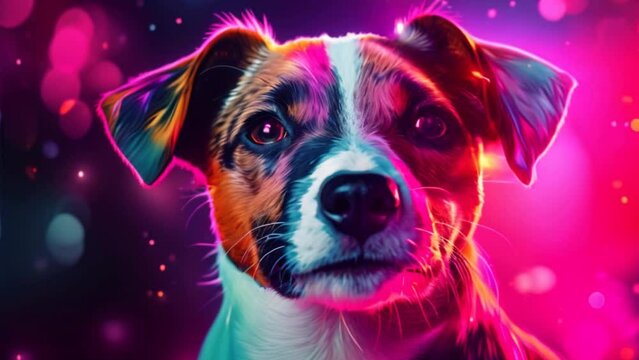 Jack Russell Terrier puppy in abstract graphic style. The highlight is the ultra-bright neon art.