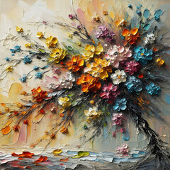 Piękne malowane kolorowe kwiaty, impasto, dekoracja generative ai