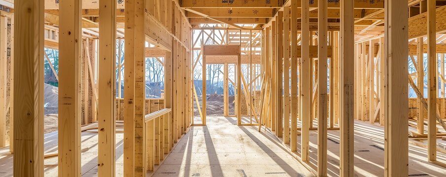 construction of a new home being built with a wood frame