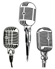 Vector retro monochrome music microphone concept isolated on the background