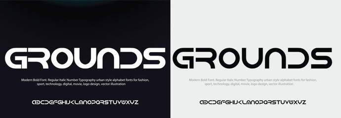 Rounded stencil san serif, alphabet, uppercase letters, typography. Vector illustration.