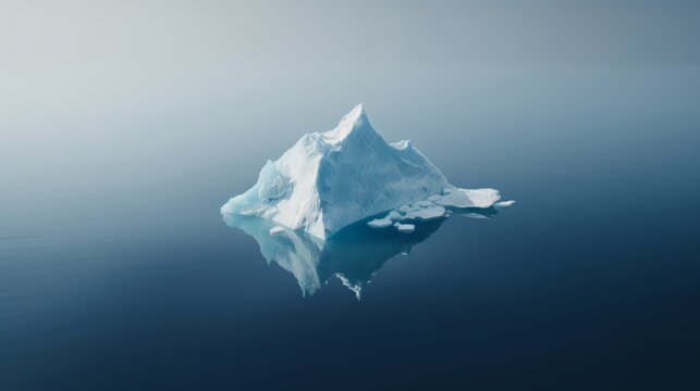 Simplistic image of solitary iceberg adrift in blue ocean
