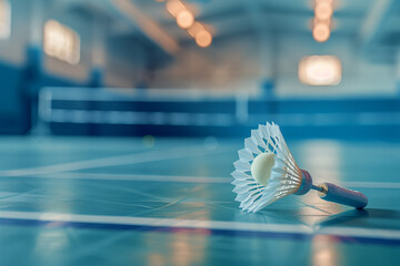 badminton shuttlecock on court - obrazy, fototapety, plakaty